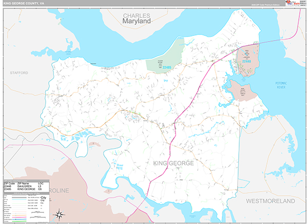 King George County, VA Wall Map